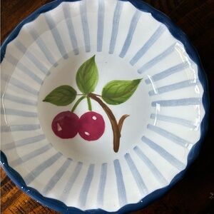 Cherry Design Ceramic Bowl with Blue Rim